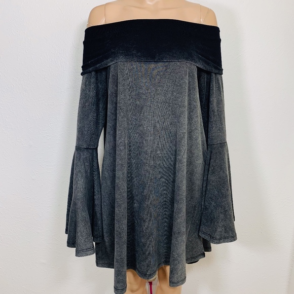 Umgee Off the Shoulder Bell Sleeve Dress Gray M - Picture 1 of 7